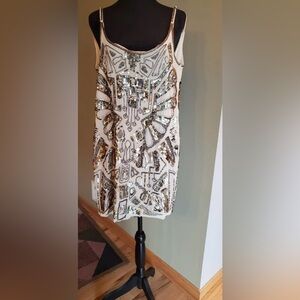 Rapsodia Womens Small Rhinestones Sequined Gold Beige Nightclub Mini Dress Fancy